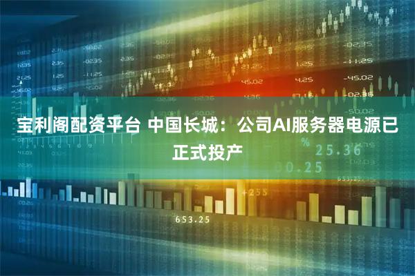 宝利阁配资平台 中国长城：公司AI服务器电源已正式投产